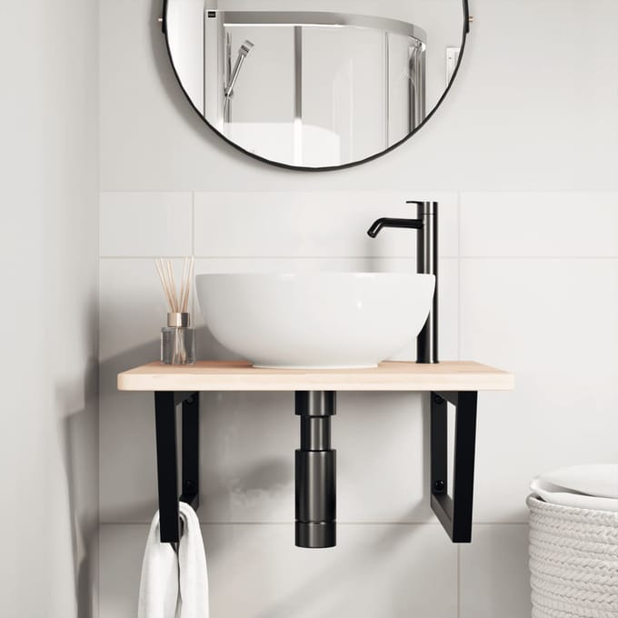 vidaXL - Badkamer - wandschap - staal - en - massief - eikenhout
