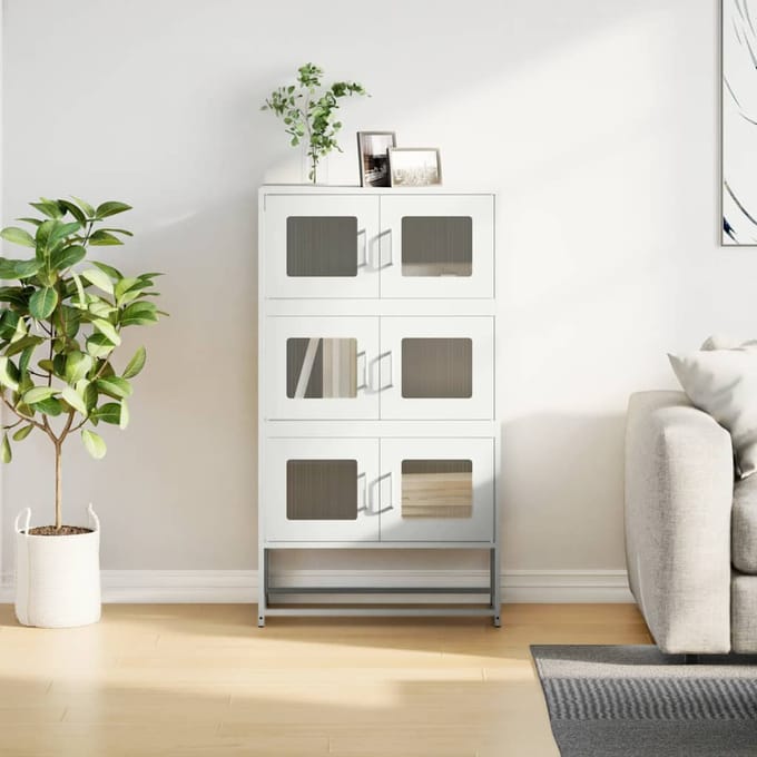 vidaXL - Hoge - kast - 68x39x123 - cm - staal - wit