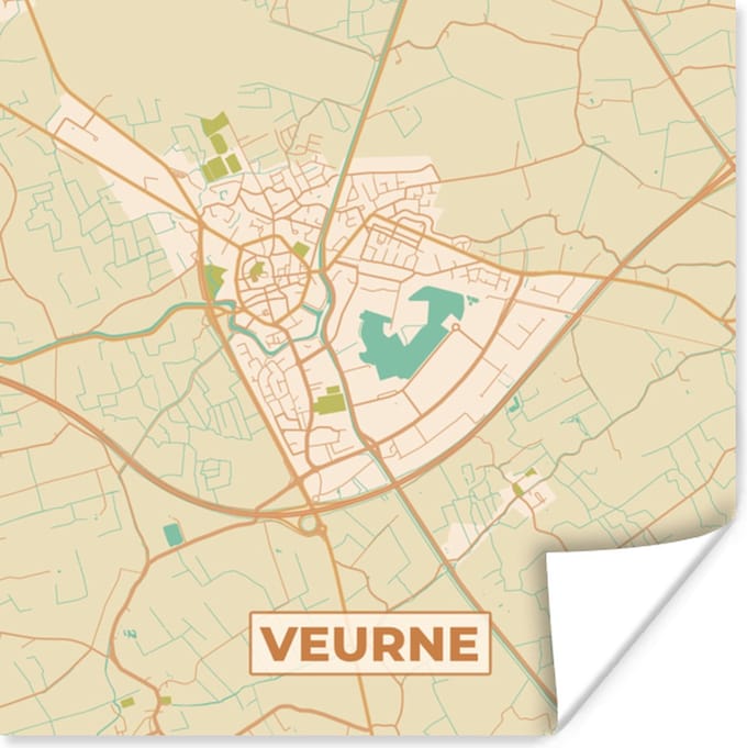 Poster Plattegrond - Kaart - Stadskaart - België - Veurne - 75x75 cm