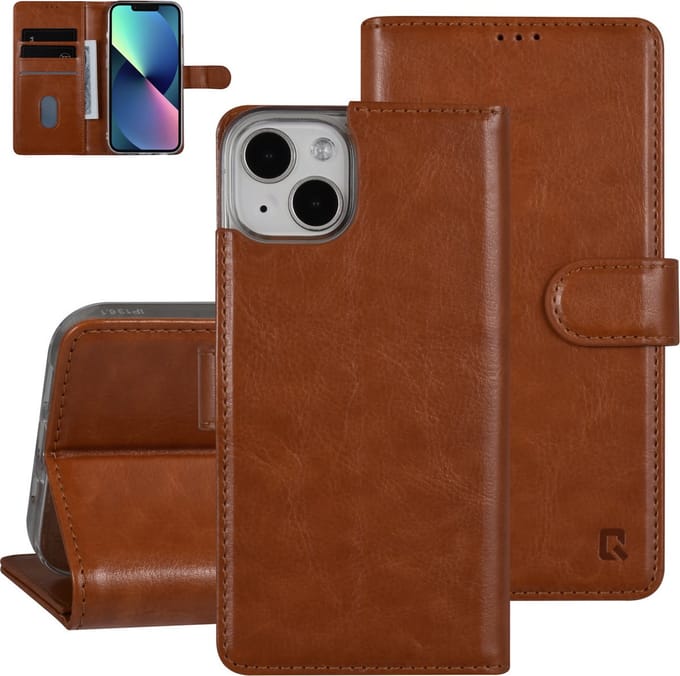 UNIQ Accessory iPhone 13 Book Case hoesje - Pasjeshouder voor 3 pasjes - Magneetsluiting - LichtBruin