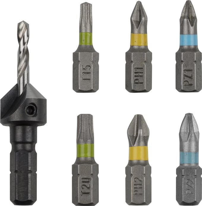 wolfcraft - Flipbit toebehoren - Verzinkboor - PH 1, PH 2, PZ 1, PZ 2, TX 15, TX 20 - 3085000