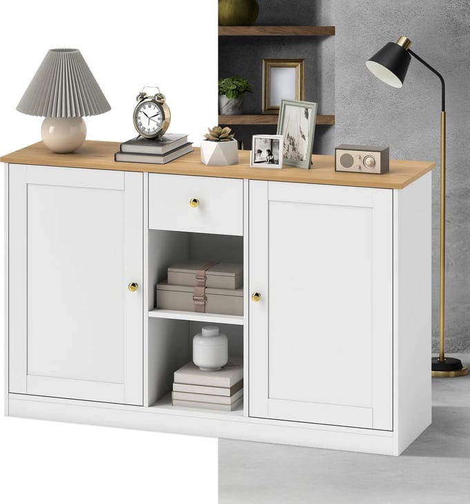 Keukeneiland - Keukenkast - Dressoir - Organizer - Kasten - Houten Werkblad - Lade - Wit