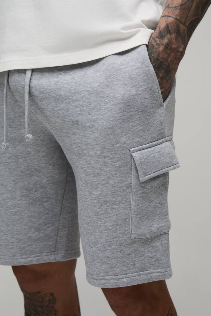 Tall Essential Slim Fit Cargo Jersey Short | Grey Marl | Size Small