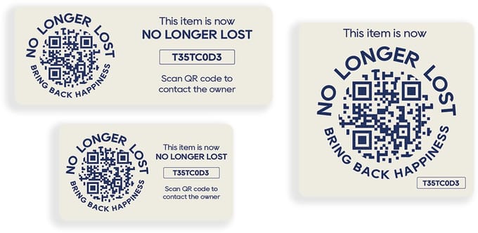 NoLongerLost - 'Triple Value Pack' Stickers - 3 stuks (verschillende afmetingen) - Gebroken Wit - Unieke QR code - Tracking