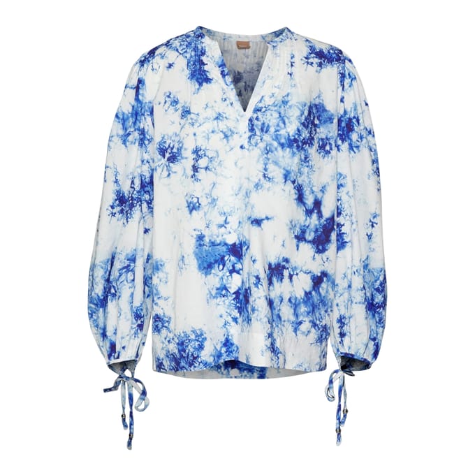 Boss Dames/Dames Tie Dye V Hals Ballonmouwen Blouse (Wit/blauw)