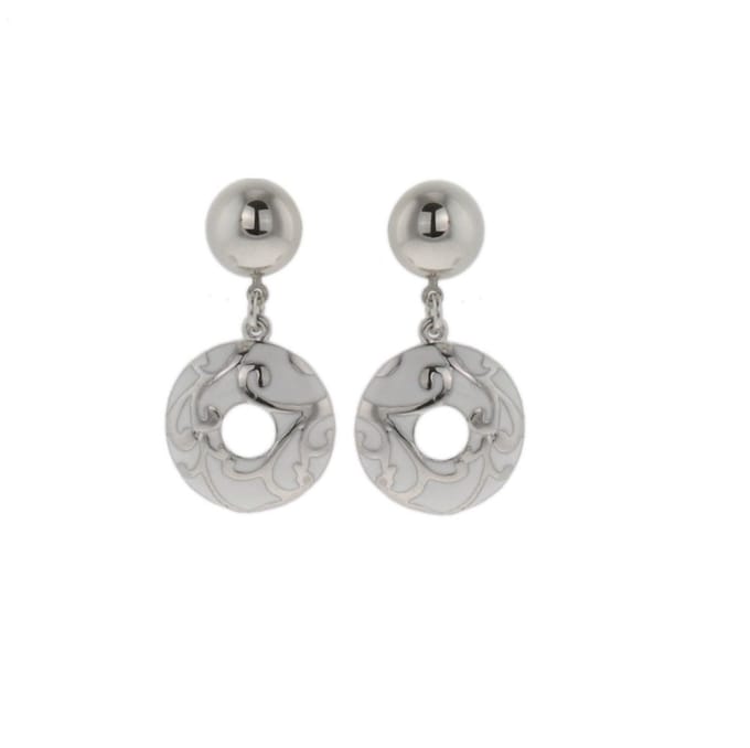 Behave - Oorhangers modern rond design zilverkleur wit 4 cm dames
