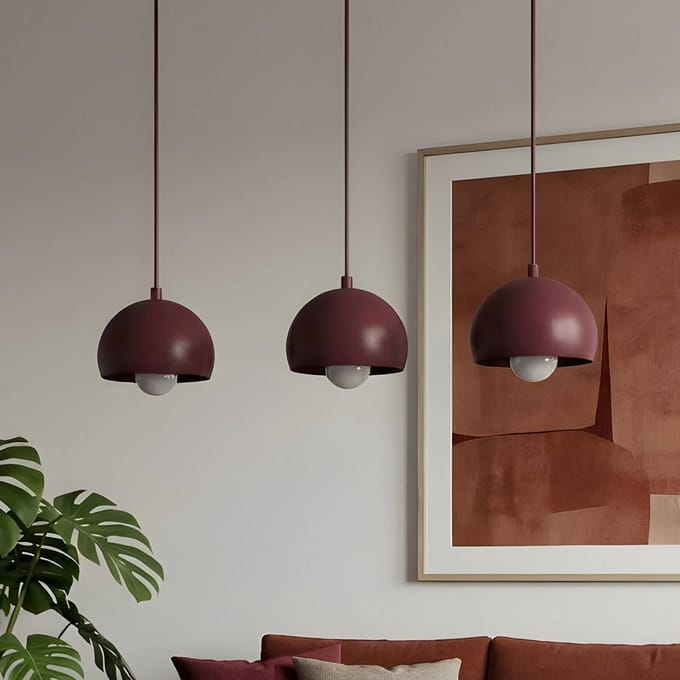 Luminex Hanglamp Sool, donkerrood, lengte 65 cm, 3-lamps, metaal, E27