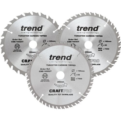 Trend cirkelzaagblad 165x20x1,5mm 24T/40T/52T (3 Stuks)