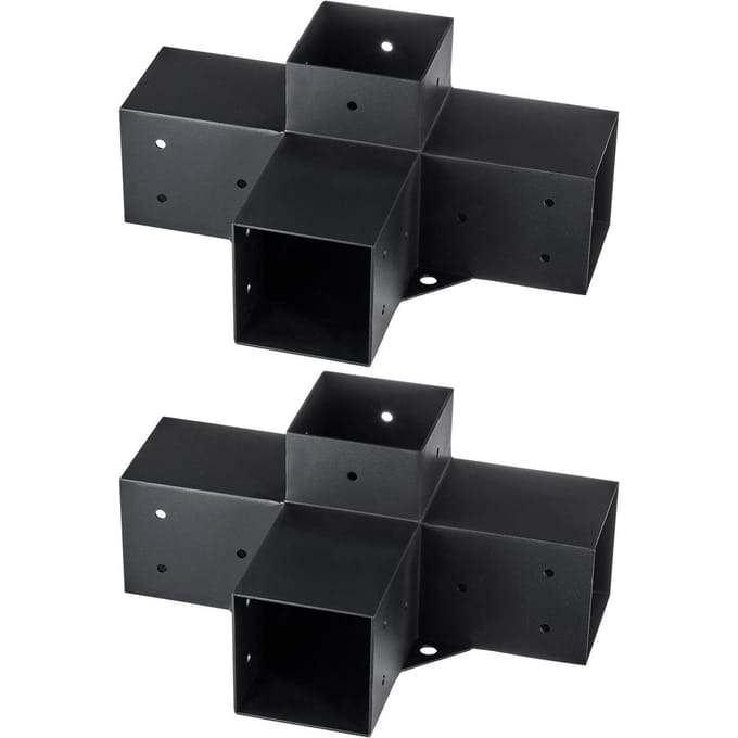 Pergola Beugel Kit 4''x4'', Binnenmaat 3.6 x3.6 2 stuks 4-Weg Robuuste Hoekbeugel Houtbewerking Doe-het-zelf Paalvoet Kit, Eenvoudige Installatie Houten Balken voor