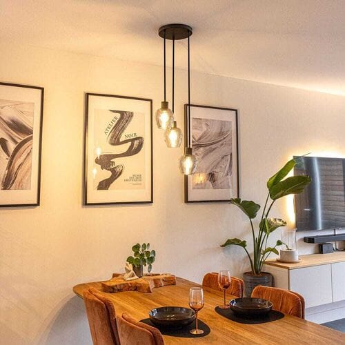 HOFTRONIC Design Hanglamp Zora - Smoke Glas - 3-Lichts - E27 - Zwart- Glazen bollen
