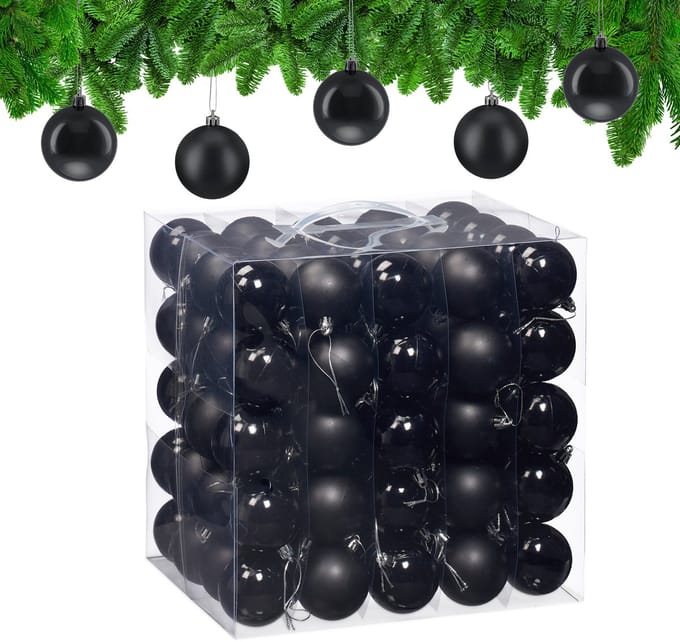 kerstballen set van 100 - Ø 6 cm - glanzend - mat - kunststof - zwart