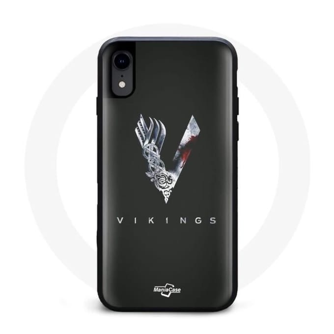Coque - Vikings - Iphone XR - Logo V - Épée - Gris Fond Noir gris