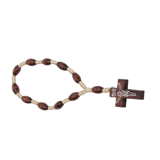 Chapelet en bois, petit, portable et solide, style crucifix, sculpté à la main, style catholique, pour le baptême beige