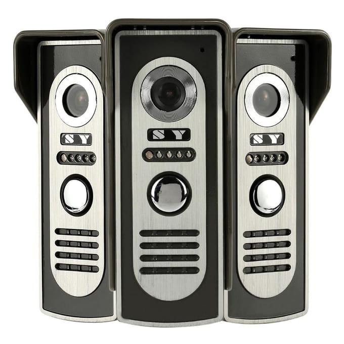 7  bekabeld videodeurtelefoonsysteem Visuele intercomdeurbel met binnenmonitor en buitencamera US Plug  with logo wit