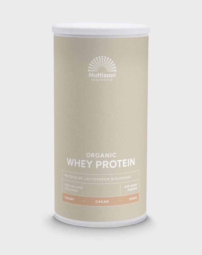 Mattisson - Biologische Proteïne poeder - 75% Eiwit - Wei Concentraat - Cacao Smaak - 450 Gram