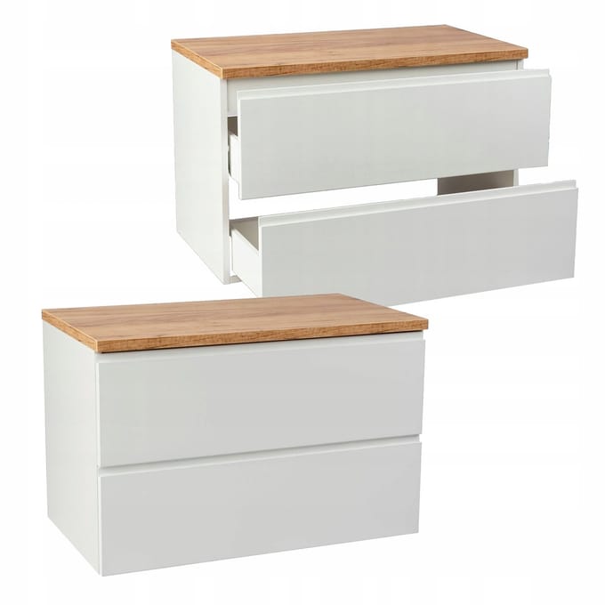 STAMAR - Hangende Badkamerkast met Eiken Blad 60 cm Front - Wit