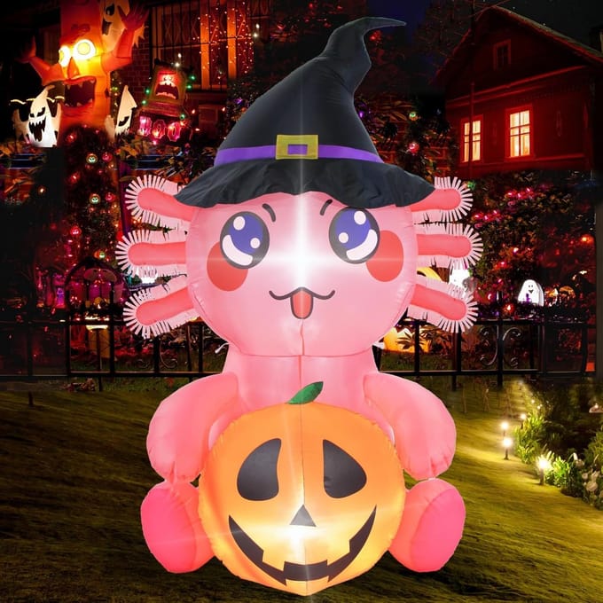 5FT Opblaasbare Halloween Axolotl met Pompoen - Tuindecoratie met LED Verlichting
