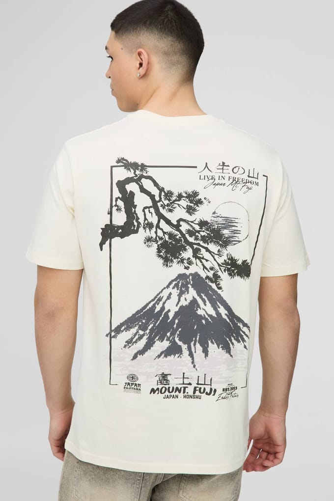 Regular Fit Mountain Graphic T-Shirt | Ecru | Size 2XL