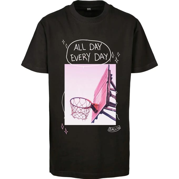 Mister Tee Kinder Tshirt -Kids 122- All Day Every Day Pink Zwart