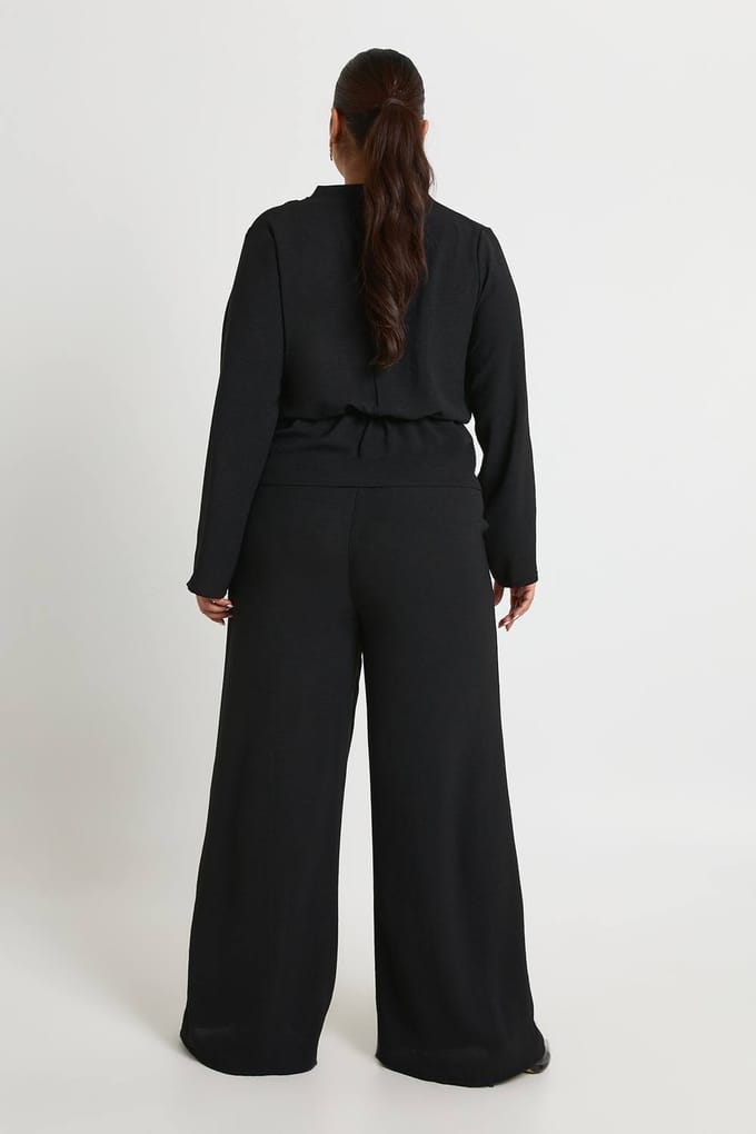 boohoo Dames Plus Geweven Draperende Lange Mouw Blouse & Broek Co-Ord | Zwart | Maat: 48
