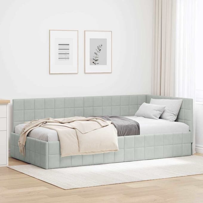 vidaXL - Hoek - Bed - Frame - Lichtgrijs - 90 - x - 200 - cm - Fluweel