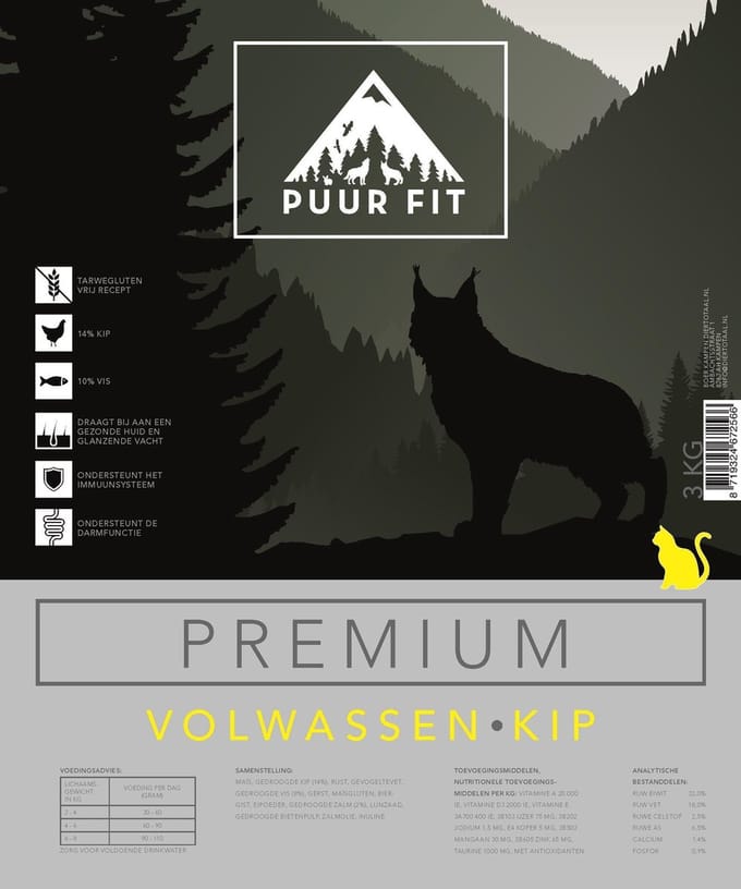Puur Fit Premium - Kattenvoer - Volwassen Kip - 3 kilo