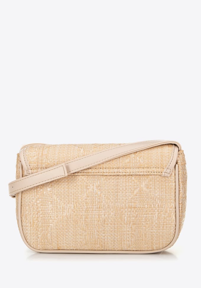 Wittchen Dames gevlochten crossbody tas met klep, klein, beige, polypropyleen