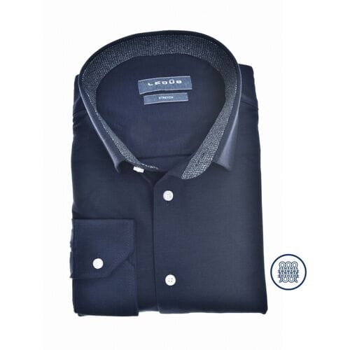 Ledûb Overhemd Tricot Contrast Collar Donker Blauw / male
