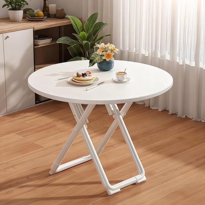 Draagbare Eettafel - Uitschuifbaar Meubel - Ruimtebesparend Eten - Modern Rond Vierkant - 70 cm Diameter - Wit