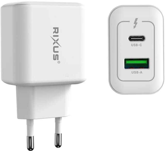 Rixus RXHC15 USB-C, USB-A Power Adapter 15W White