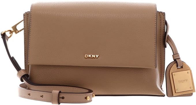 DKNY Leren schoudertas Alya Flap Crossbody Cappuccino Lichtbruin