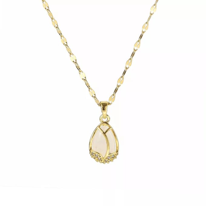 Minimalistische opaliet ketting met stallen hanger, edelsteen, elegante ketting dames