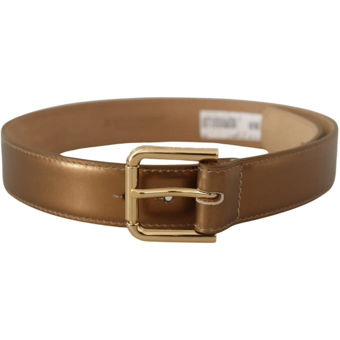 Dolce & Gabbana Bronzen Leren Gouden Logo Gegraveerde Heupsluiting Riem