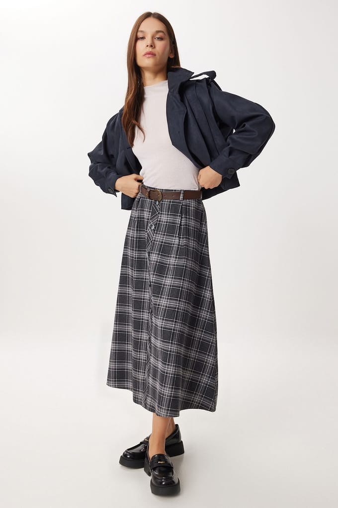 Hoge Taille Midi Rok met Knoopsluiting