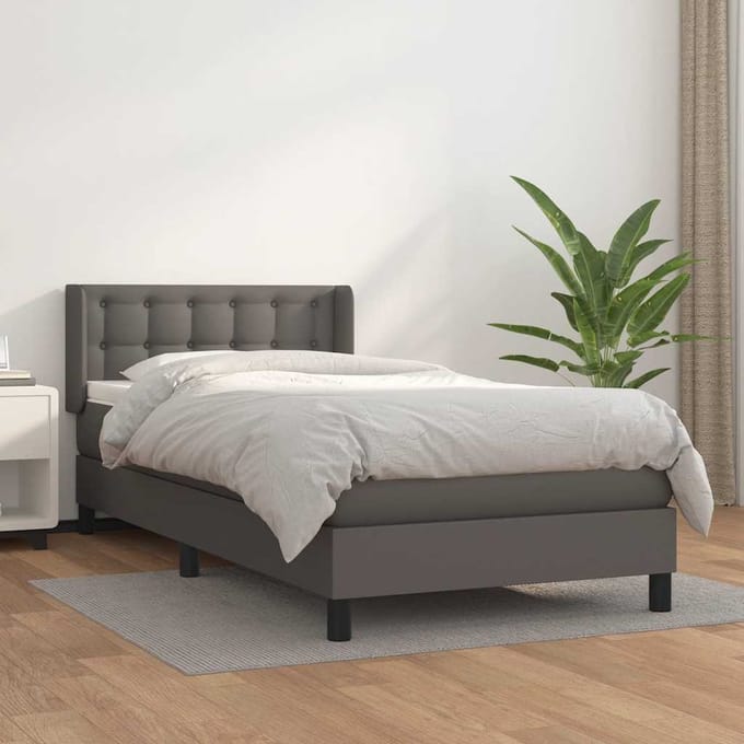 vidaXL - Boxspring - met - matras - kunstleer - grijs - 80x200 - cm