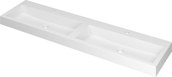INK Momento wastafel polystone dubbel met 2 kraangaten 180 x 9 x 45 cm, mat wit
