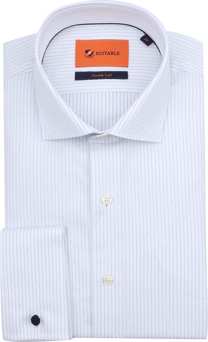Suitable Overhemd Twill Dubbel Manchet Print Wit - Maat 41 - Heren - Overhemden Formeel