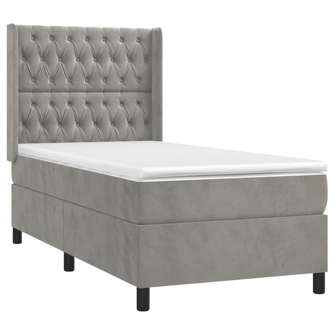 vidaXL - Boxspring - met - matras - fluweel - lichtgrijs - 80x200 - cm