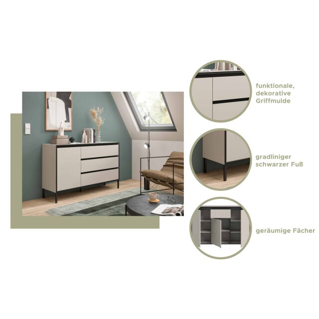 Tron Lowboard Cashmere NB Zwart NB - 38x150x62cm