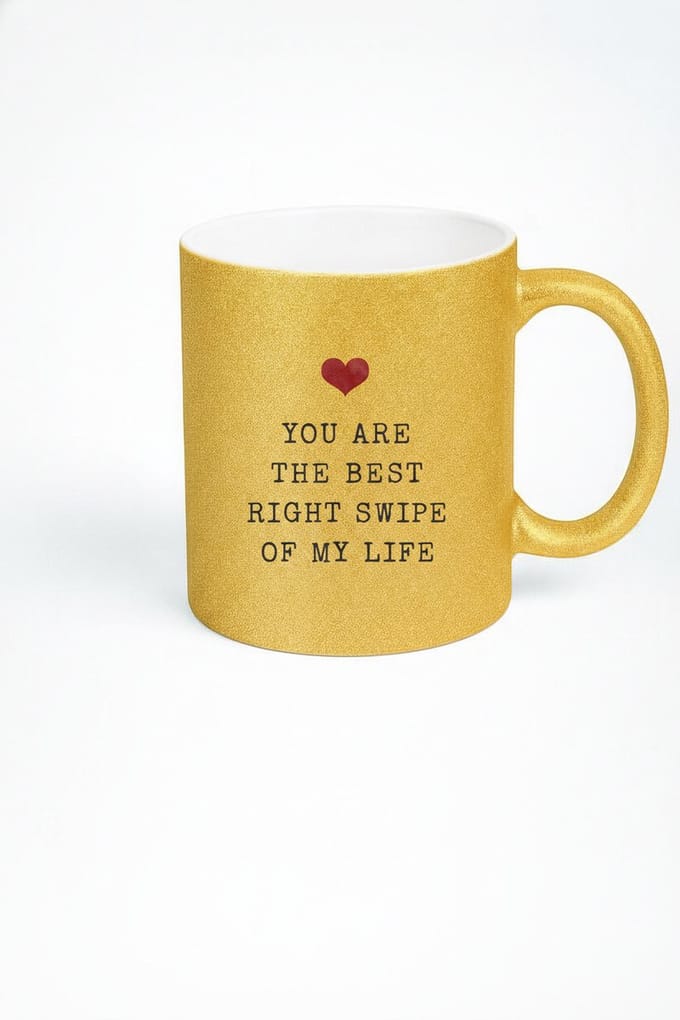 Gouden Glitter Mok "Best Right Swipe" Liefdesbeker - Uniek Romantisch Cadeau