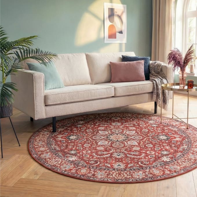 Fraai Rond vintage vloerkleed - Imagine Medaillon Rood - Ø 100cm