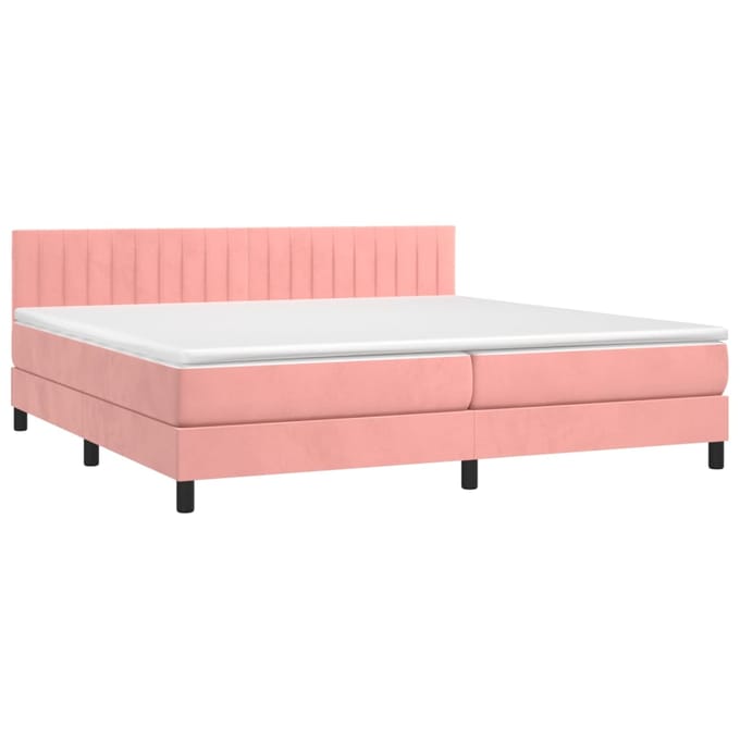 vidaXL - Boxspring - met - matras - en - LED - fluweel - roze - 200x200 - cm