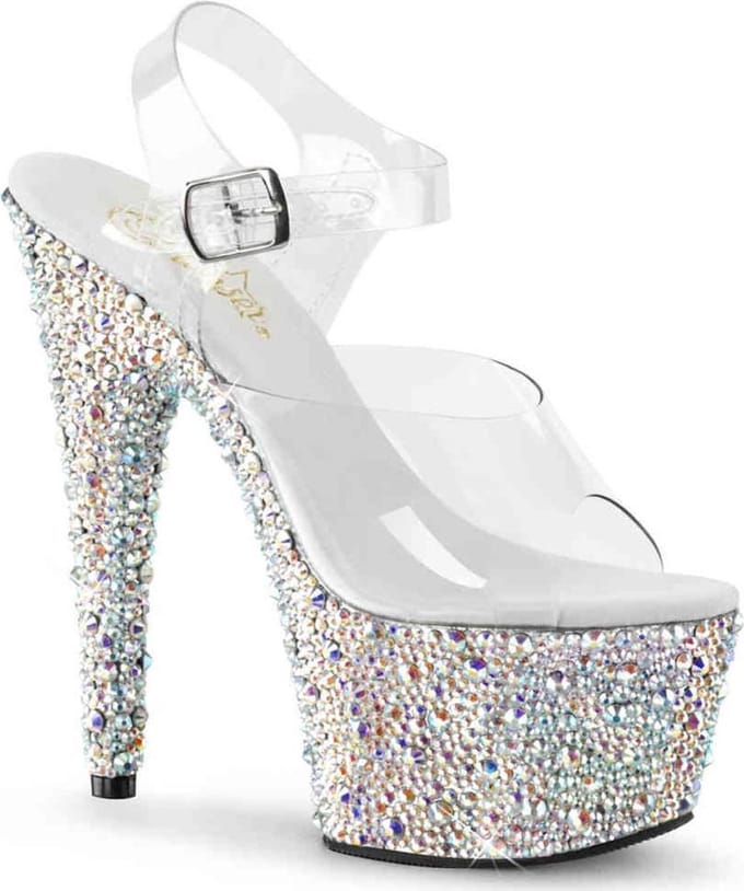 Pleaser Sandaal met enkelband -35 Shoes- BEJEWELED-708MS Wit