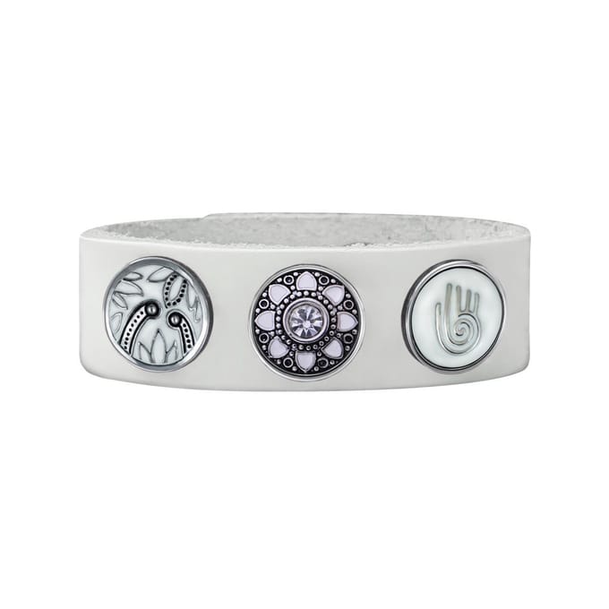 Quiges Dames Leren Armband Wit met 3 Drukknopen Set 19.5 - 21.5cm - EBCMS320
