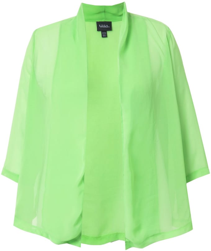 Ulla Popken - Dames - Chiffon jasje oversized sjaalkraag 3/4-mouwen - Lichtgroen - Maat 46+