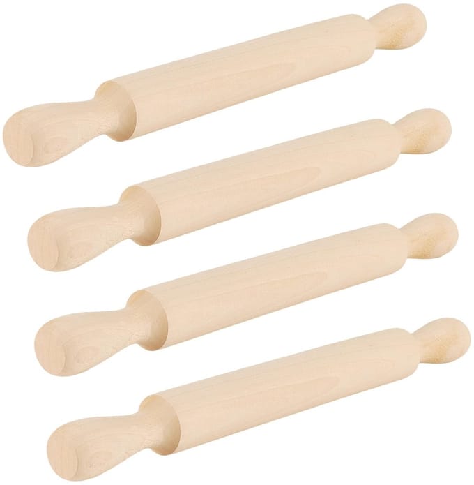Dailygoods- Deegroller 40cm - Set van 4 - Houten Deegrollers - Ergonomisch Ontwerp - Antikleef - Voor Koekjes en Fondant - Bakroller