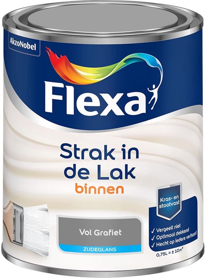 Flexa - Strak In De Lak Binnenlak Zijdeglans - Vol Grafiet - Mengverf - 750 Ml