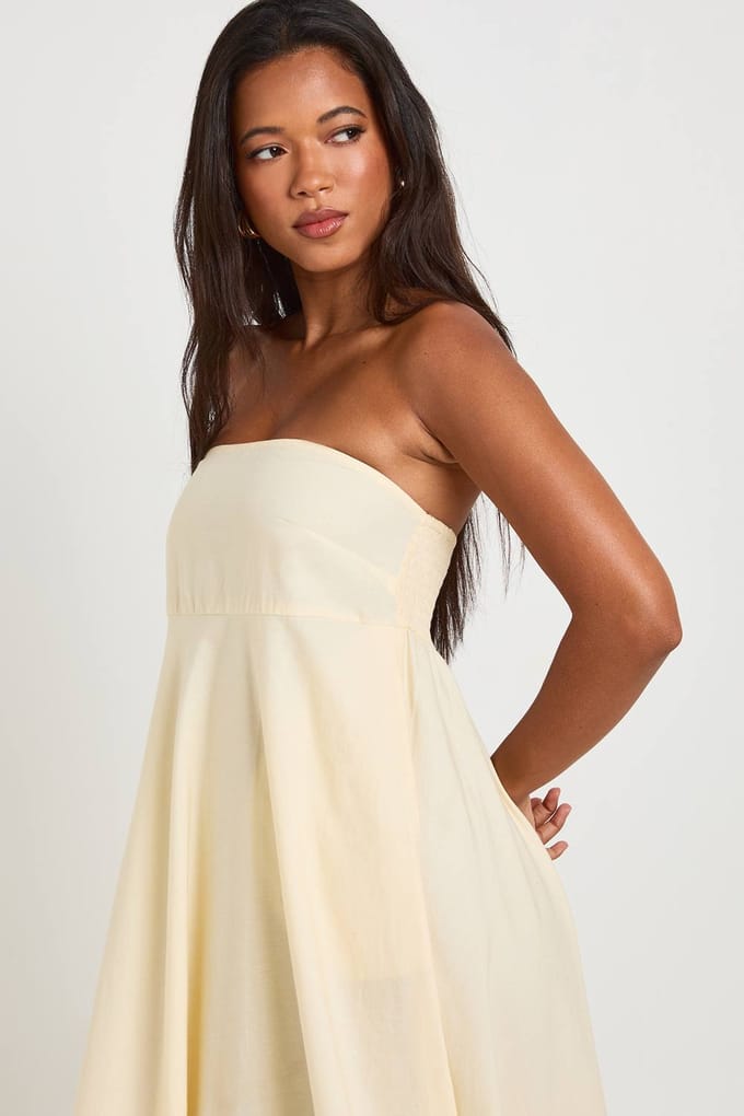 boohoo Dames Katoenen Poplin Gesmokte Maxi Jurk Met Elastische Rug | Citroen | Maat: 36