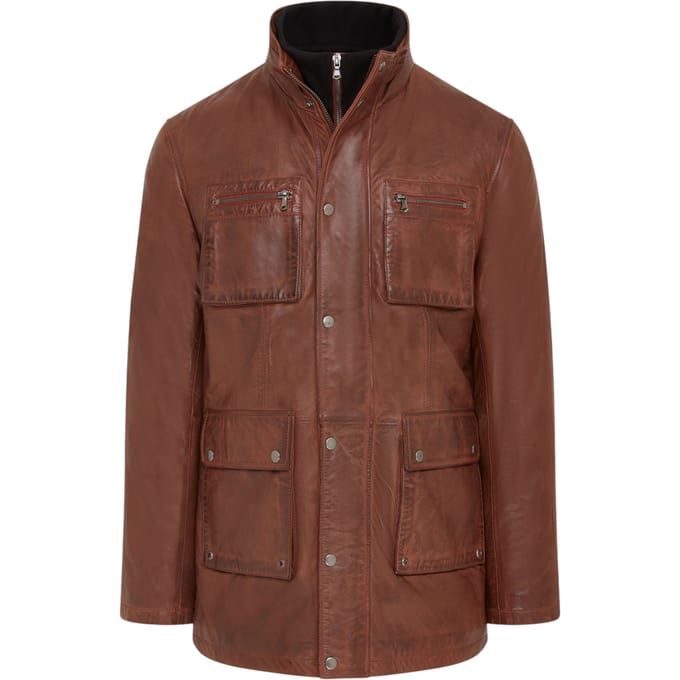 Heren bruin leren militair jack buitenjas - Field