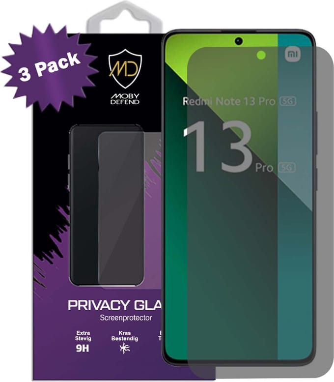 3-Pack MobyDefend Screenprotectors - Geschikt voor Xiaomi Redmi Note 13 Pro 5G - HD Privacy Glass Screensavers